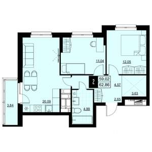 2-к квартира, вторичка, 61м2, 14/18 этаж